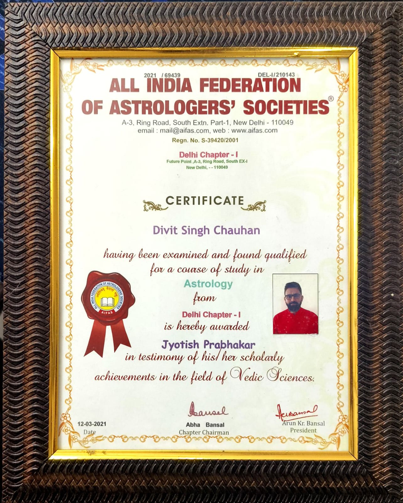 Jyotish Prabhakar Award - All India Federation of Astrologer societies