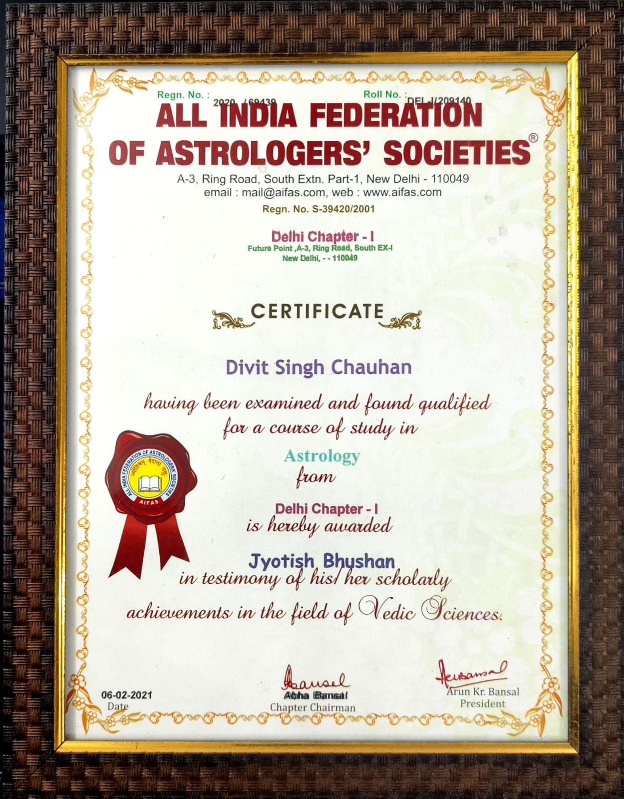 Jyotish Bhushan Award - All India Federation of Astrologer societies
